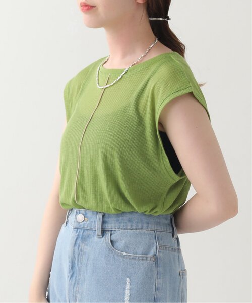 RAY CASSIN(レイカズン)の「シアーリブ配色メローノースリ(タンクトップ・レディース・グリーン/杢グレー/キナリ・FREE)」の5枚目の写真