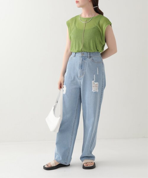 RAY CASSIN(レイカズン)の「シアーリブ配色メローノースリ(タンクトップ・レディース・グリーン/杢グレー/キナリ・FREE)」の7枚目の写真