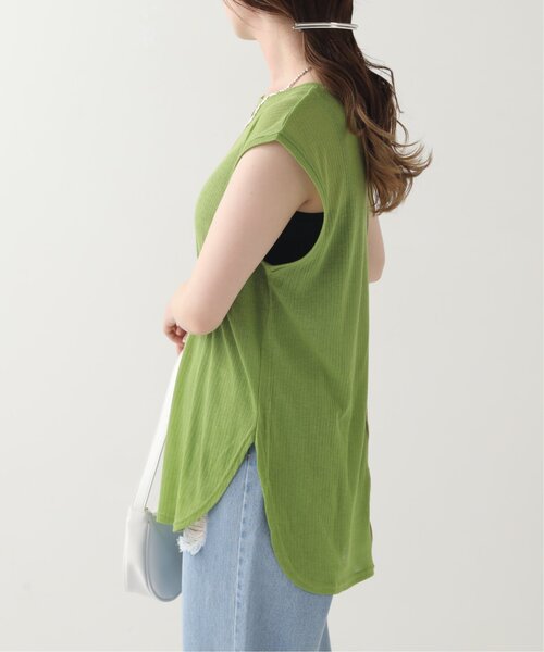 RAY CASSIN(レイカズン)の「シアーリブ配色メローノースリ(タンクトップ・レディース・グリーン/杢グレー/キナリ・FREE)」の10枚目の写真