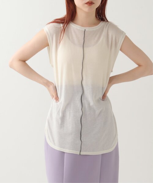 RAY CASSIN(レイカズン)の「シアーリブ配色メローノースリ(タンクトップ・レディース・グリーン/杢グレー/キナリ・FREE)」の16枚目の写真