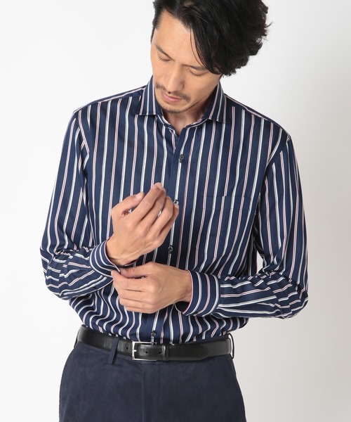 CROWDED CLOSET（クラウデッドクローゼット）の「サテン トリコストライプシャツ（シャツ/ブラウス・メンズ・ダークネイビー・01/02/03/04）」の2枚目の写真