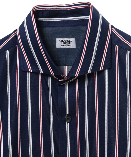 CROWDED CLOSET（クラウデッドクローゼット）の「サテン トリコストライプシャツ（シャツ/ブラウス・メンズ・ダークネイビー・01/02/03/04）」の8枚目の写真