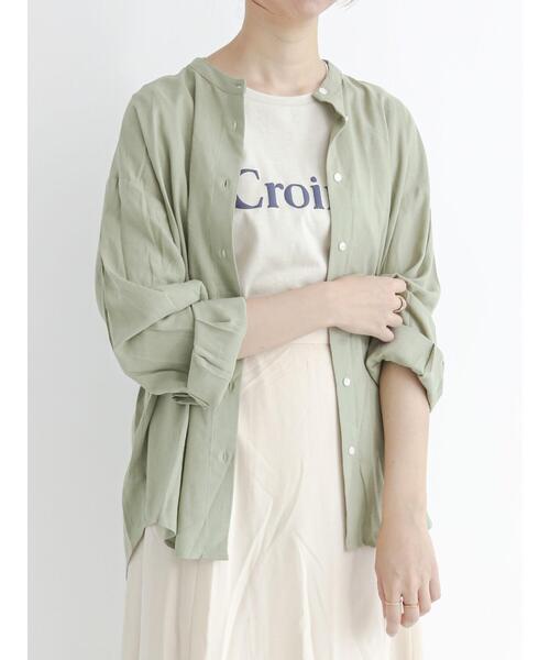 Te chichi TERRASSE（テチチテラス）の「リネン混バンドカラーオーバーシャツ（シャツ/ブラウス・レディース・ブラック/グリーン/モカ・ﾌﾘ-）」の4枚目の写真