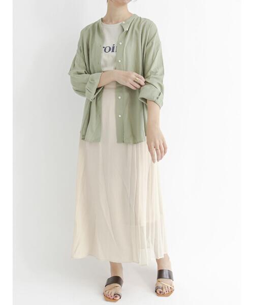 Te chichi TERRASSE（テチチテラス）の「リネン混バンドカラーオーバーシャツ（シャツ/ブラウス・レディース・ブラック/グリーン/モカ・ﾌﾘ-）」の5枚目の写真