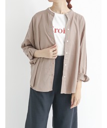 リネン混バンドカラーオーバーシャツ