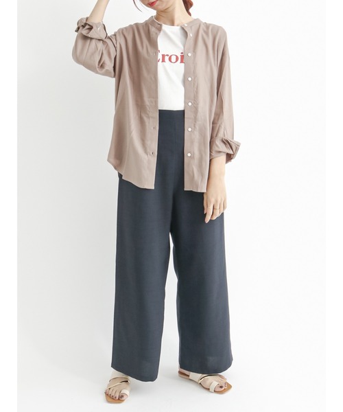 Te chichi TERRASSE（テチチテラス）の「リネン混バンドカラーオーバーシャツ（シャツ/ブラウス・レディース・ブラック/グリーン/モカ・ﾌﾘ-）」の17枚目の写真