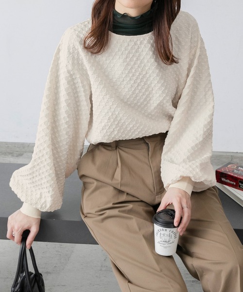 ボリュームスリーブ ポコポコジャガードプルオーバー（Tシャツ  