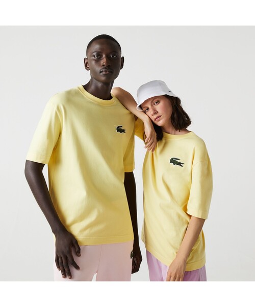 LACOSTE Tシャツ ホワイト/イエロー LACOSTE｜ラコステのTシャツ/カットソー（イエロー/黄色系）通販