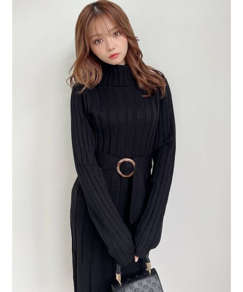 RESEXXY（リゼクシー）の「ワイドリブニットワンピース（ワンピース・レディース・ブラック/ベージュ/グレー・SMALL/MEDIUM）」の10枚目の写真