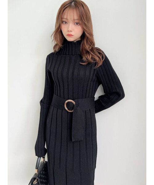 RESEXXY（リゼクシー）の「ワイドリブニットワンピース（ワンピース・レディース・ブラック/ベージュ/グレー・SMALL/MEDIUM）」の11枚目の写真