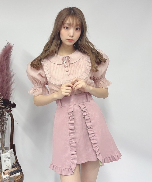 Swankiss(スワンキス)の「SX lether frill S/K(スカート・レディース・ピンク/ベージュ/ブラック・FREE)」の3枚目の写真