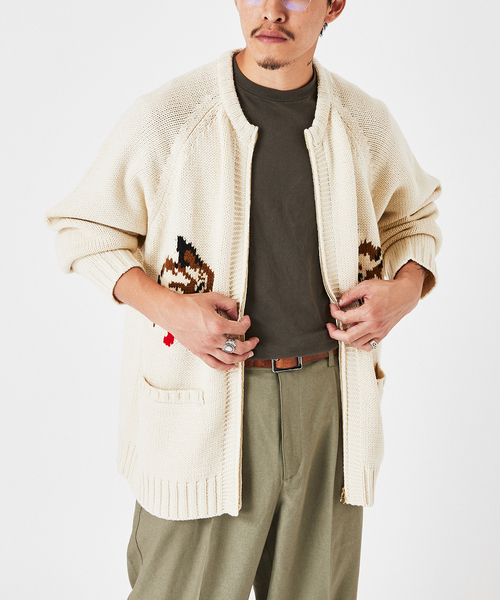 B.C STOCK(ベーセーストック)の「CANADA カウチンジップカーディガン(カーディガン/ボレロ・メンズ・ホワイト×ホワイト/イエロー・LARGE/MEDIUM)」の9枚目の写真