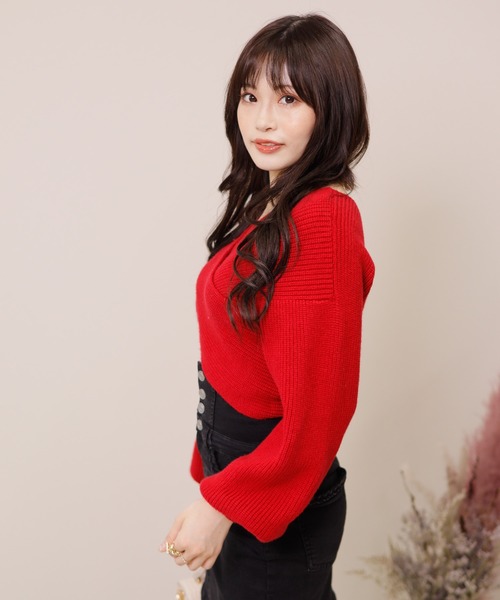 LIPSERVICE(リップサービス)の「ワイドクロスショートニット(ニット/セーター・レディース・ホワイト/レッド/ベージュ/ピンク/パープル/ブラック・FREE)」の14枚目の写真