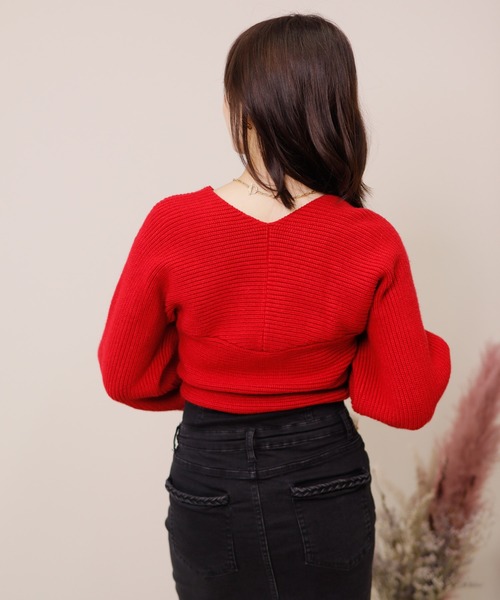 LIPSERVICE(リップサービス)の「ワイドクロスショートニット(ニット/セーター・レディース・ホワイト/レッド/ベージュ/ピンク/パープル/ブラック・FREE)」の11枚目の写真