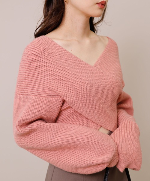 LIPSERVICE(リップサービス)の「ワイドクロスショートニット(ニット/セーター・レディース・ホワイト/レッド/ベージュ/ピンク/パープル/ブラック・FREE)」の22枚目の写真