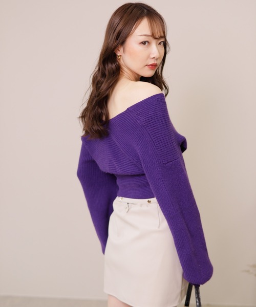 LIPSERVICE(リップサービス)の「ワイドクロスショートニット(ニット/セーター・レディース・ホワイト/レッド/ベージュ/ピンク/パープル/ブラック・FREE)」の19枚目の写真