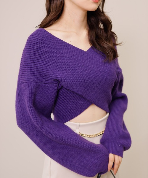 LIPSERVICE(リップサービス)の「ワイドクロスショートニット(ニット/セーター・レディース・ホワイト/レッド/ベージュ/ピンク/パープル/ブラック・FREE)」の12枚目の写真