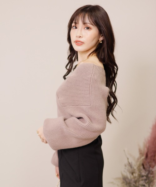 LIPSERVICE(リップサービス)の「ワイドクロスショートニット(ニット/セーター・レディース・ホワイト/レッド/ベージュ/ピンク/パープル/ブラック・FREE)」の13枚目の写真