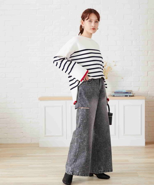 acro（アクロ）の「配色ラインボーダーニット/AC2306（ニット/セーター・レディース・ネイビー/ブラウン/アイボリー・ﾌﾘ-）」の5枚目の写真