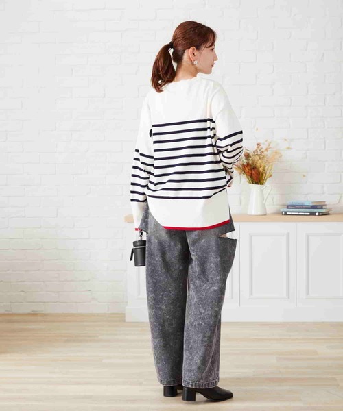 acro（アクロ）の「配色ラインボーダーニット/AC2306（ニット/セーター・レディース・ネイビー/ブラウン/アイボリー・ﾌﾘ-）」の6枚目の写真