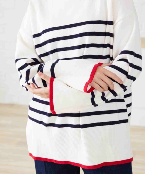 acro（アクロ）の「配色ラインボーダーニット/AC2306（ニット/セーター・レディース・ネイビー/ブラウン/アイボリー・ﾌﾘ-）」の13枚目の写真