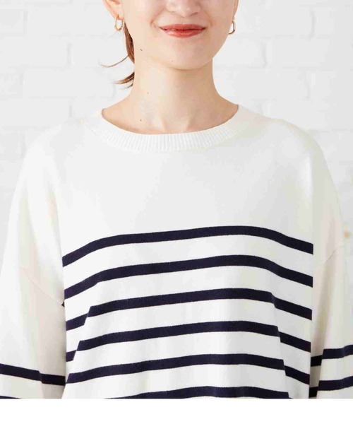 acro（アクロ）の「配色ラインボーダーニット/AC2306（ニット/セーター・レディース・ネイビー/ブラウン/アイボリー・ﾌﾘ-）」の12枚目の写真