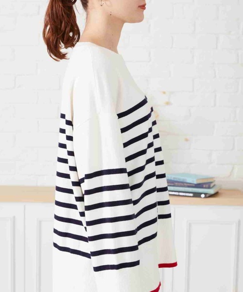 acro（アクロ）の「配色ラインボーダーニット/AC2306（ニット/セーター・レディース・ネイビー/ブラウン/アイボリー・ﾌﾘ-）」の14枚目の写真