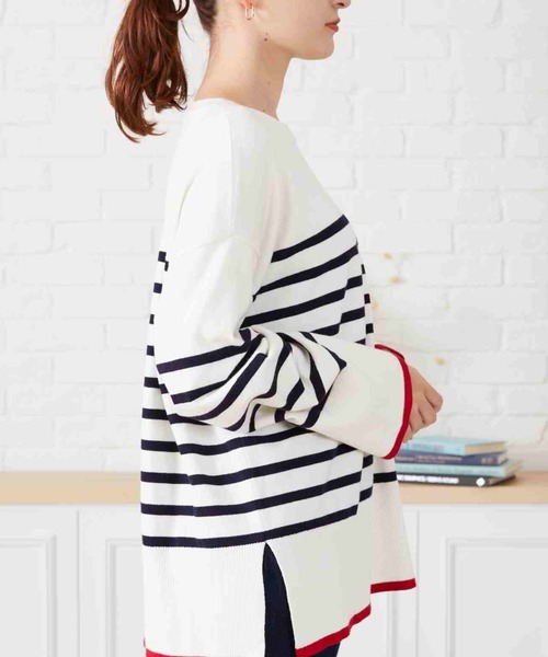 acro（アクロ）の「配色ラインボーダーニット/AC2306（ニット/セーター・レディース・ネイビー/ブラウン/アイボリー・ﾌﾘ-）」の15枚目の写真