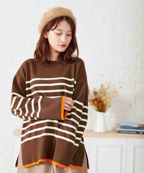 acro（アクロ）の「配色ラインボーダーニット/AC2306（ニット/セーター・レディース・ネイビー/ブラウン/アイボリー・ﾌﾘ-）」の19枚目の写真