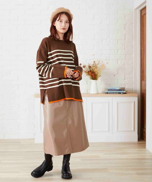 acro（アクロ）の「配色ラインボーダーニット/AC2306（ニット/セーター・レディース・ネイビー/ブラウン/アイボリー・ﾌﾘ-）」の17枚目の写真