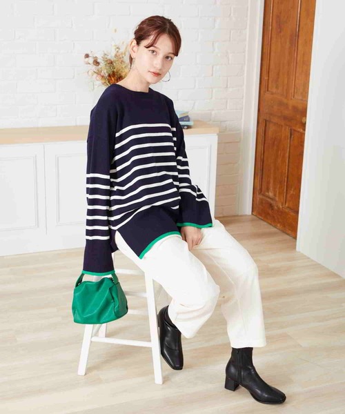 acro（アクロ）の「配色ラインボーダーニット/AC2306（ニット/セーター・レディース・ネイビー/ブラウン/アイボリー・ﾌﾘ-）」の20枚目の写真