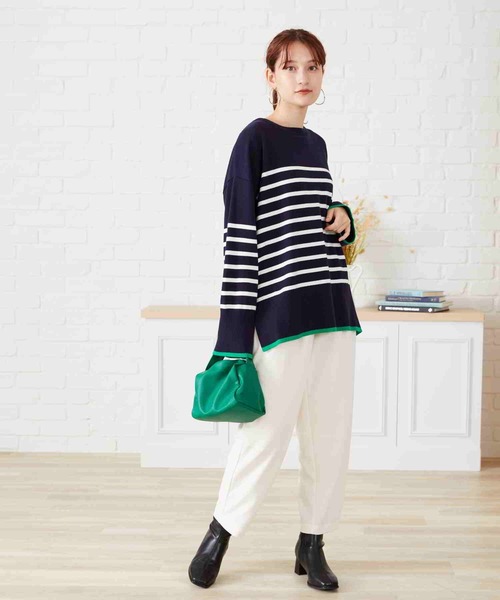 acro（アクロ）の「配色ラインボーダーニット/AC2306（ニット/セーター・レディース・ネイビー/ブラウン/アイボリー・ﾌﾘ-）」の22枚目の写真