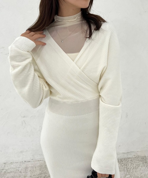 Lamoa（ラモア）の「Lamoa/Vネック カシュクール ニットワンピース（ワンピース・レディース・アイボリー/ブラック/ブラウン/ベージュ/ピンク・FREE）」の15枚目の写真