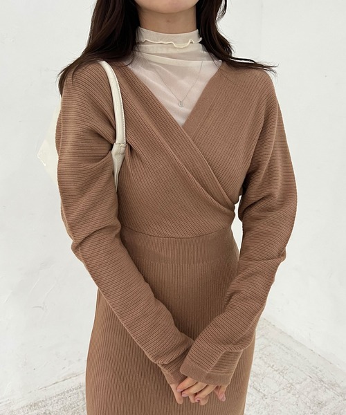 Lamoa（ラモア）の「Lamoa/Vネック カシュクール ニットワンピース（ワンピース・レディース・アイボリー/ブラック/ブラウン/ベージュ/ピンク・FREE）」の12枚目の写真