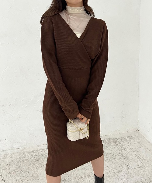 Lamoa（ラモア）の「Lamoa/Vネック カシュクール ニットワンピース（ワンピース・レディース・アイボリー/ブラック/ブラウン/ベージュ/ピンク・FREE）」の18枚目の写真