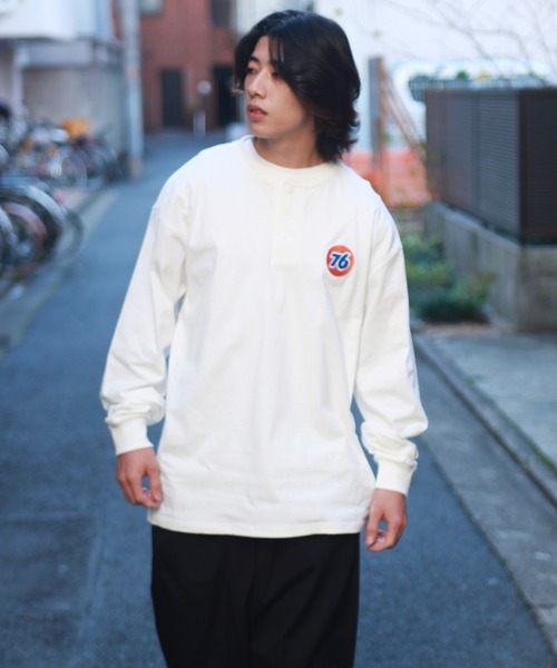 76（セブンティシックス）の「76Lubricants  ワッペン刺繍 ルーズサイズ ヘンリーネックＴシャツ（Tシャツ/カットソー・メンズ・グリーン/イエロー/ホワイト/ブラック・M/L）」の18枚目の写真