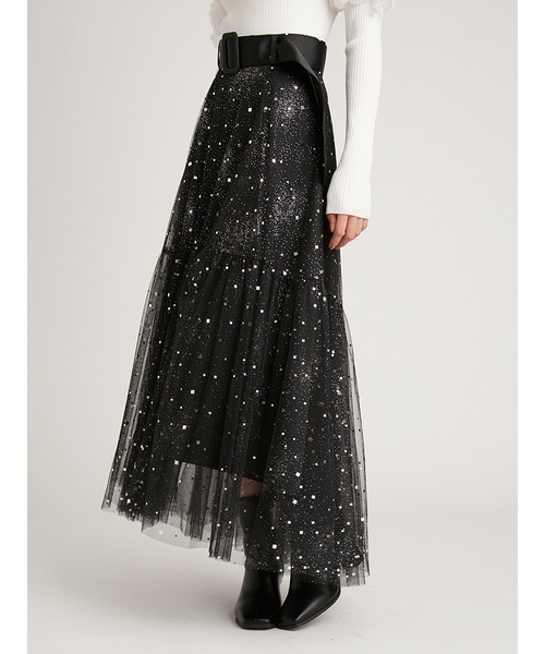 SNIDEL（スナイデル）の「ベルティッドラメチュールボリュームスカート