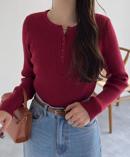 セール】ネックタイプが選べるもっちりリブニットトップス（ニット