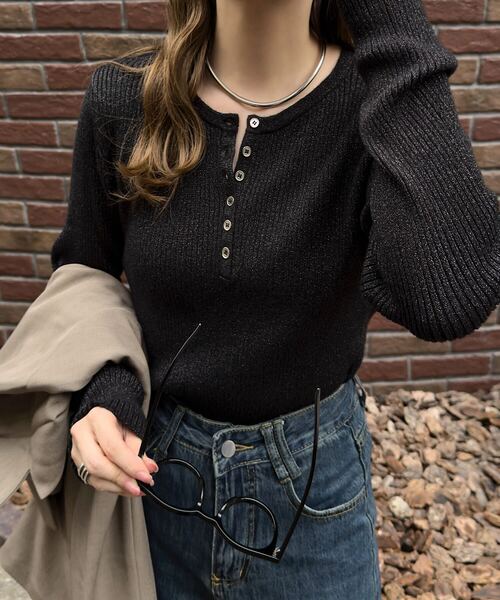 セール】ネックタイプが選べるもっちりリブニットトップス（ニット