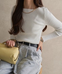 ニット/セーター（ホワイト/白色系・ボートネック）ファッション通販