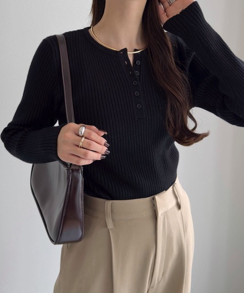 セール】ネックタイプが選べるもっちりリブニットトップス（ニット