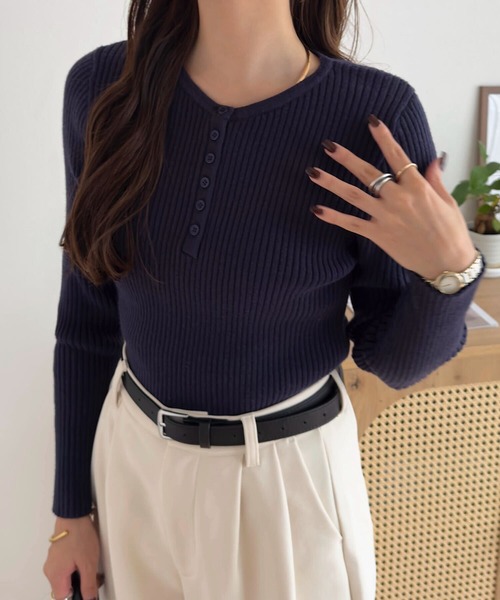 ネックタイプが選べるもっちりリブニットトップス（ニット/セーター