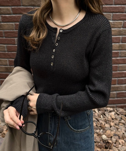 ネックタイプが選べるもっちりリブニットトップス（ニット/セーター