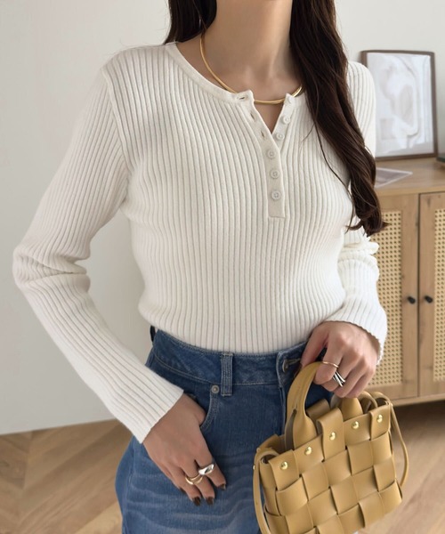 セール】ネックタイプが選べるもっちりリブニットトップス（ニット