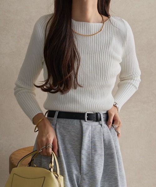 セール】ネックタイプが選べるもっちりリブニットトップス（ニット