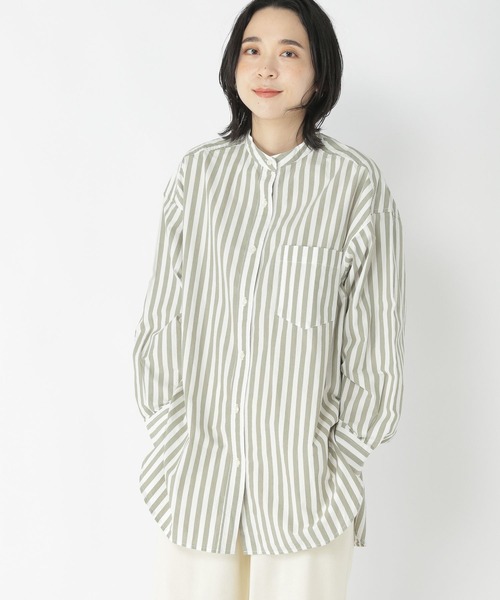 studio CLIP（スタディオクリップ）の「ストライプコットンワッシャーシャツ（シャツ/ブラウス・レディース・ベージュ/ブラック/グリーン・FREE）」の4枚目の写真