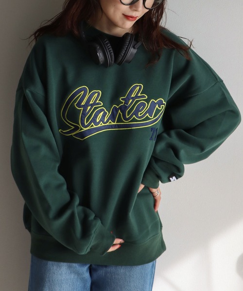 STARTER（スターター）の「STARTER 別注コラボ オーバーサイズ 裏起毛ブランドロゴ刺繍クルーネックスウェット（スウェット・レディース・グリーン/杢グレー/ブラック系/グリーン系/グレー/ブラック・M/L/XL）」の6枚目の写真