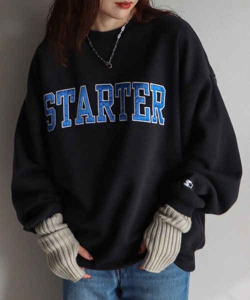 STARTER（スターター）の「STARTER 別注コラボ オーバーサイズ 裏起毛ブランドロゴ刺繍クルーネックスウェット（スウェット・レディース・グリーン/杢グレー/ブラック系/グリーン系/グレー/ブラック・M/L/XL）」の2枚目の写真
