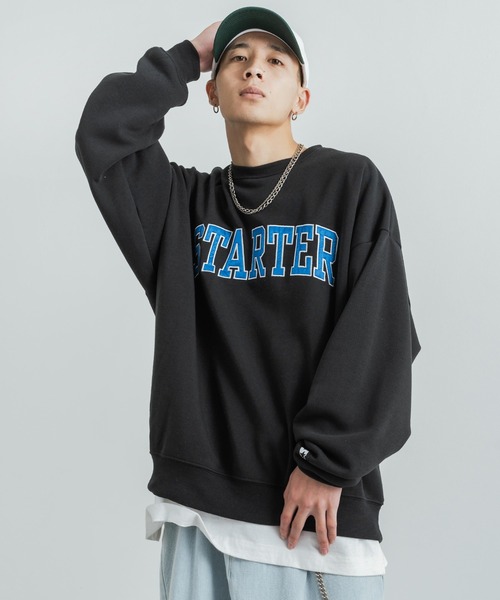 STARTER（スターター）の「STARTER 別注コラボ オーバーサイズ 裏起毛ブランドロゴ刺繍クルーネックスウェット（スウェット・レディース・グリーン/杢グレー/ブラック系/グリーン系/グレー/ブラック・M/L/XL）」の7枚目の写真