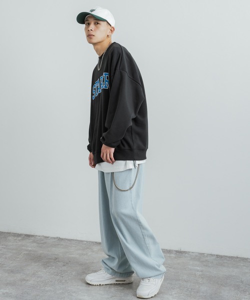 STARTER（スターター）の「STARTER 別注コラボ オーバーサイズ 裏起毛ブランドロゴ刺繍クルーネックスウェット（スウェット・レディース・グリーン/杢グレー/ブラック系/グリーン系/グレー/ブラック・M/L/XL）」の8枚目の写真